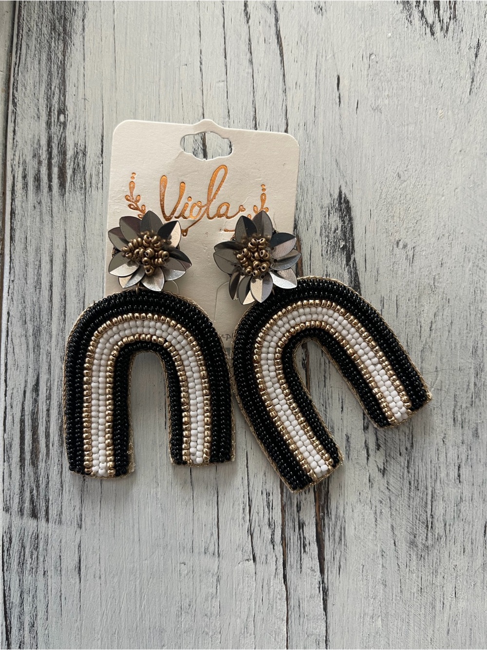 Black & White Beaded Arch Drop Earrings